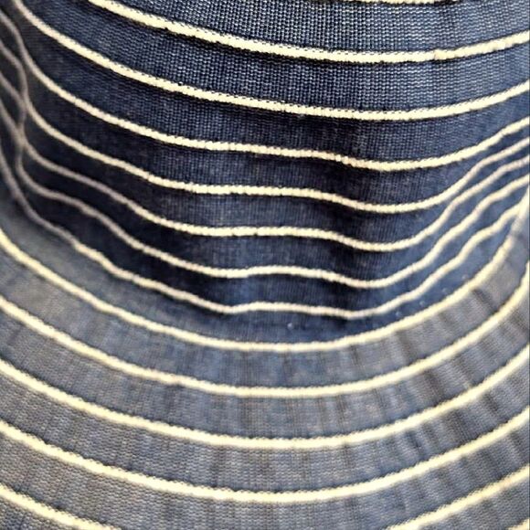 Straw Studios Dark Blue Denim and White Striped Floppy Straw Sun Hat - Picture 2 of 7